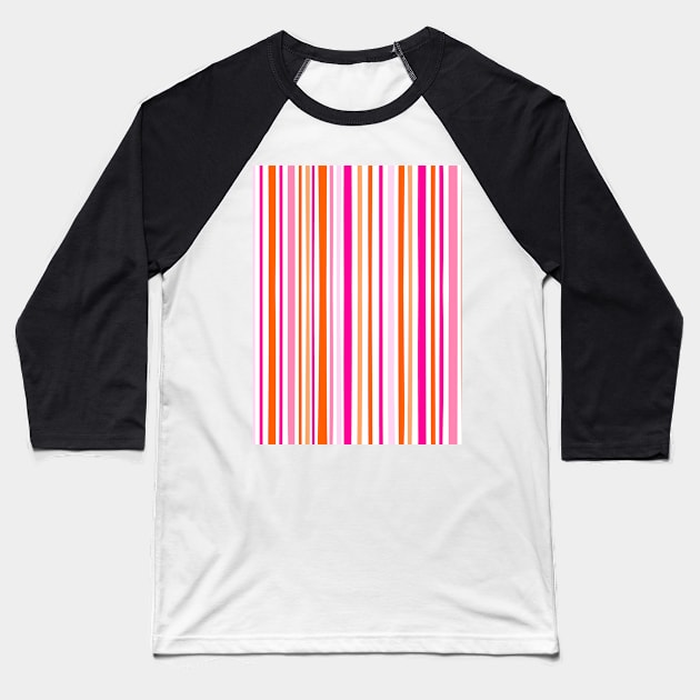 Pink and Orange Summer Stripes Baseball T-Shirt by OneThreeSix